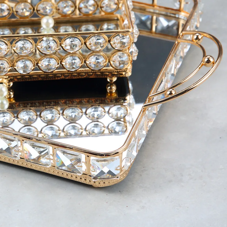 Antique Metal Bathroom Accessories Organizer home crystal gold mirrored serving tray decorative