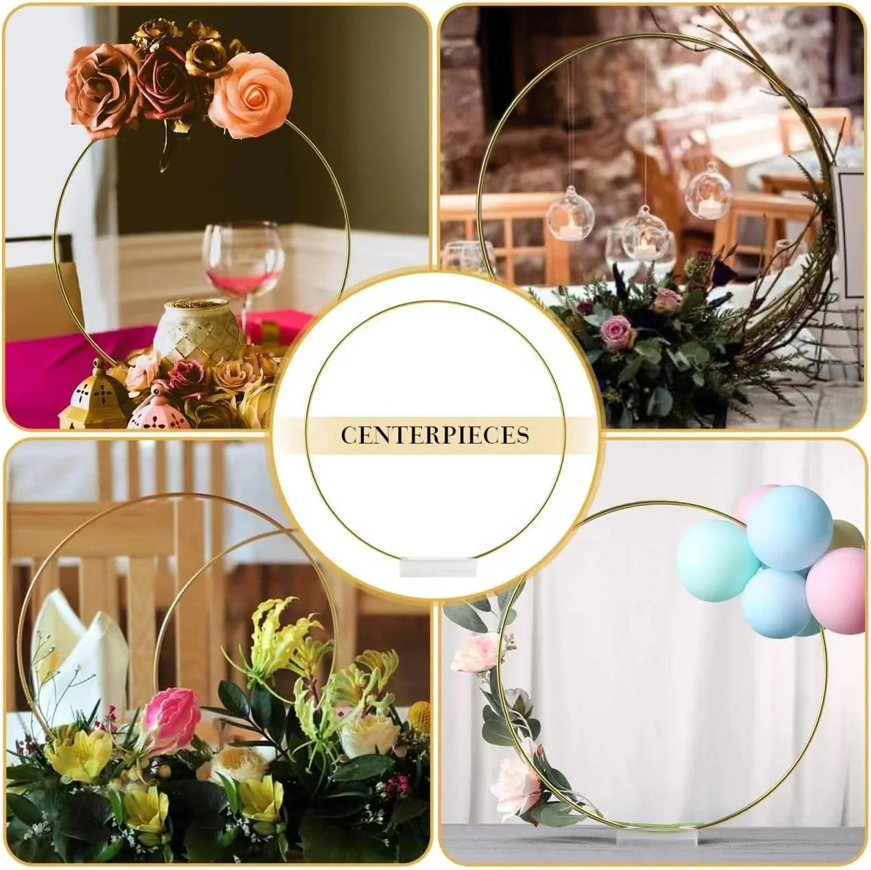 14 Inch Metal Floral Hoop Wedding for Table Wreath Rings Large Gold Craft for Making Decor Dream Catcher and DIY Wall Hanging