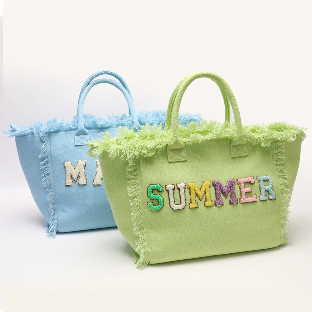 2023 Tassel Fringe Large Canvas Bags Summer Bags For Women Women Beach Luxury Tote Canvas Woman  Bandana Fringe Cotton Bag