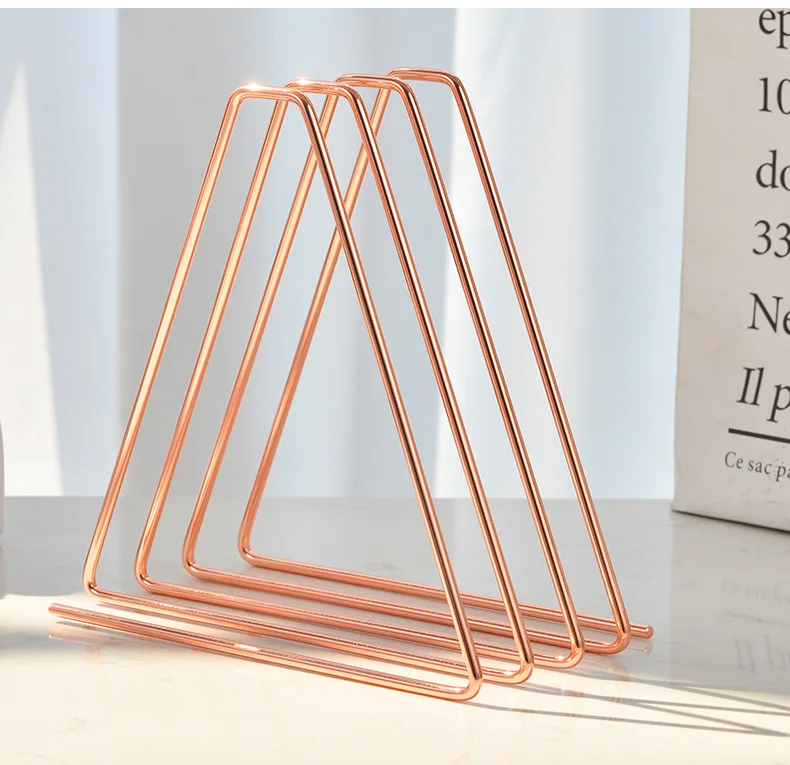 Adjustable 3-Slots Desktop Magazine File Holder, Triangle Metal Wire Book Organizer Rack, File Folder Sorter Stand Holder