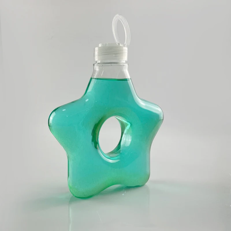 Bottle King Hot sales 500ml New Design Five-pointed Star Shape Plastic Juice Bottle beverage juice bottle with lid