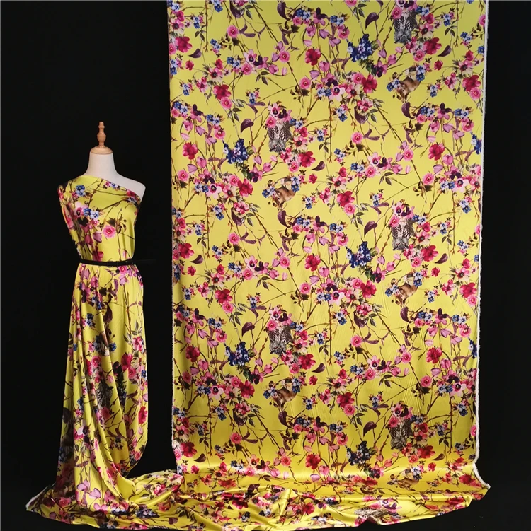 Animal Floral Print Silk Viscose Spandex Fabric Satin Fabrics 16mm Viscose Fabric