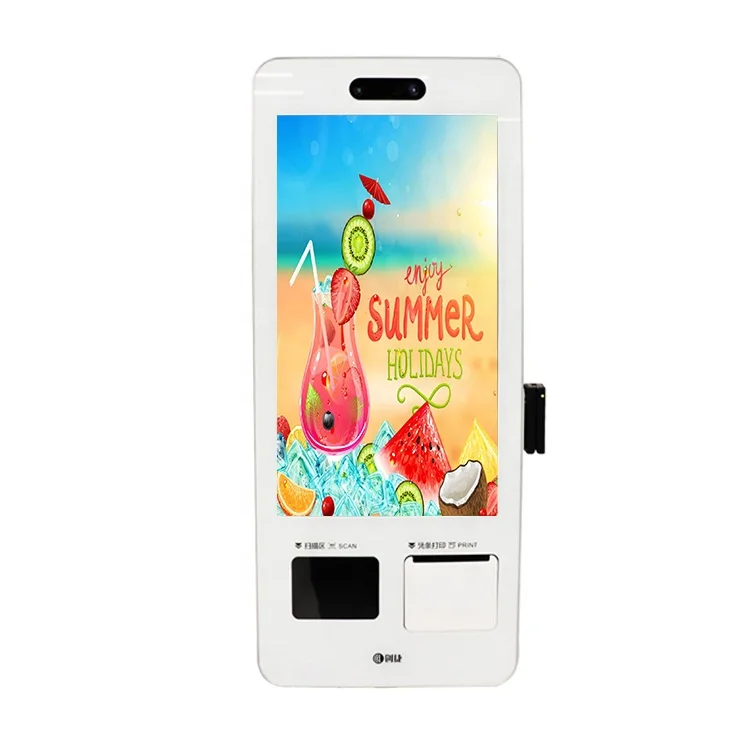 21.5 22 inch self service order payment touch screen kiosk self pay machine barcode scanner kiosk for chain store / restaurant