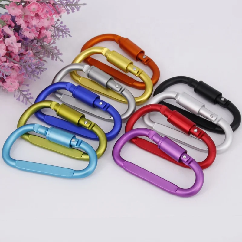 baichao 8#D shaped locking flat aluminum alloy Metal snap swivel keychain quick link hooks screw-on biner clip Hanging carabiner