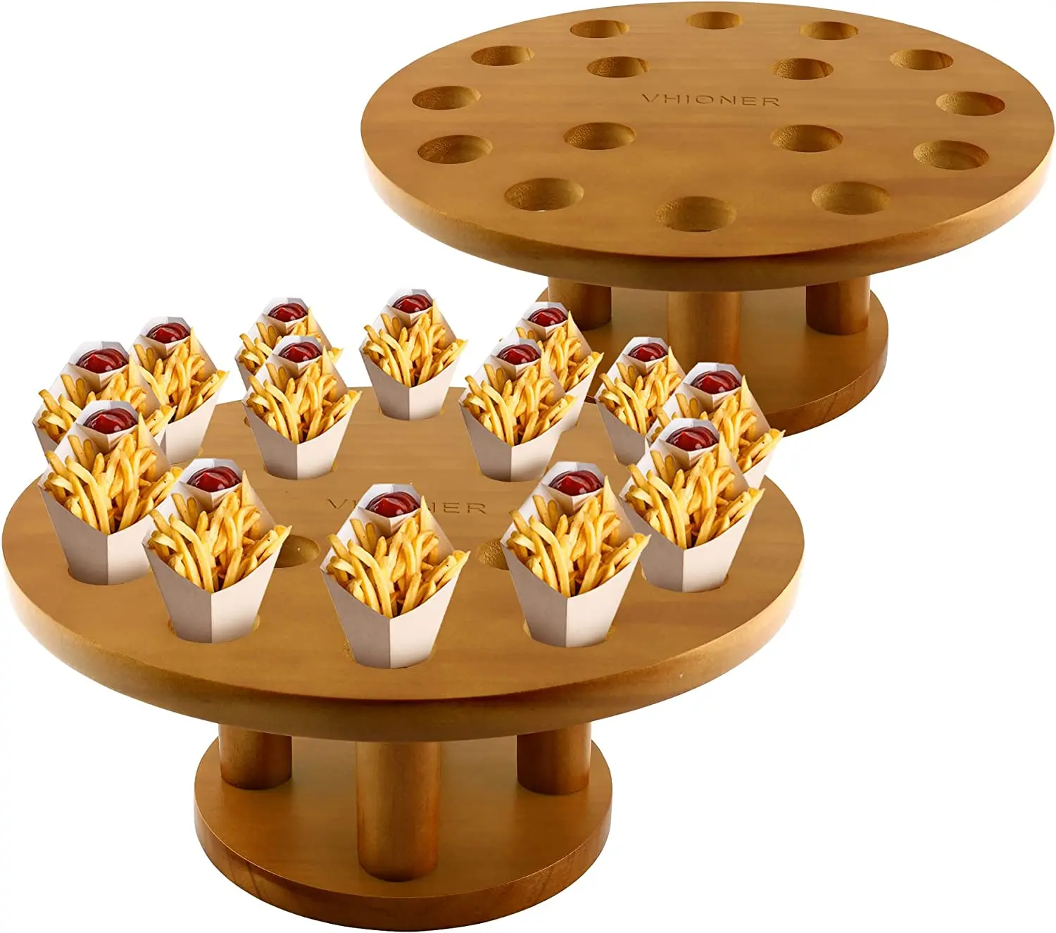 Wooden Cone Holder Stand 2 Pack, Ice Cream Food Cone Holder Waffle Cone Display Stand