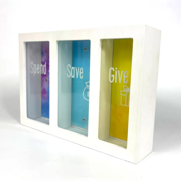 Custom Kids Wooden Piggy Bank Saving Box Personalized Desktop Piggy Bank Gift Money Safe Box 3 Division Children Wholesale Boxes