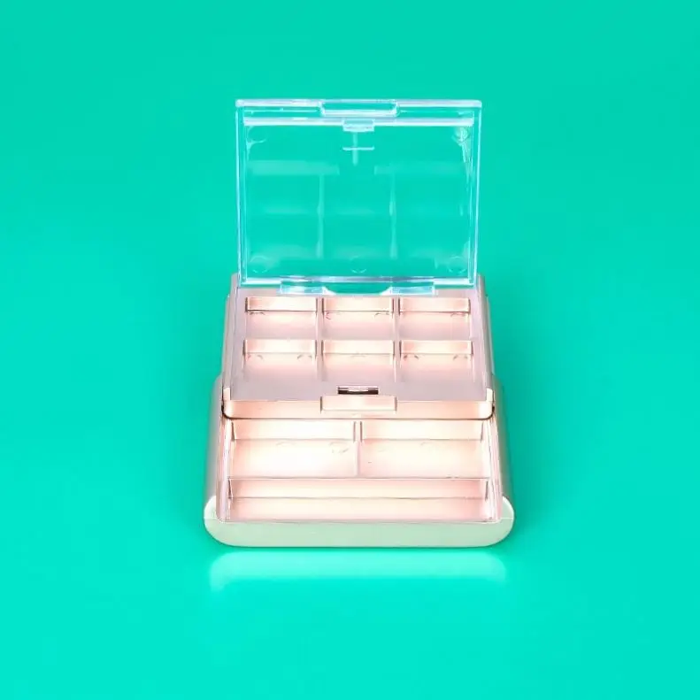 8 Colors Yellow Case Clear Lid Plastic Eyeshadow Palette With Space For Brush