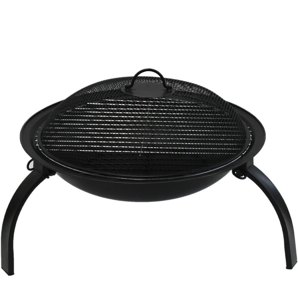 2024 Hot Sale Portable Fireplace With Heat Firewood Black Folding Fire Pit With Mesh Cover