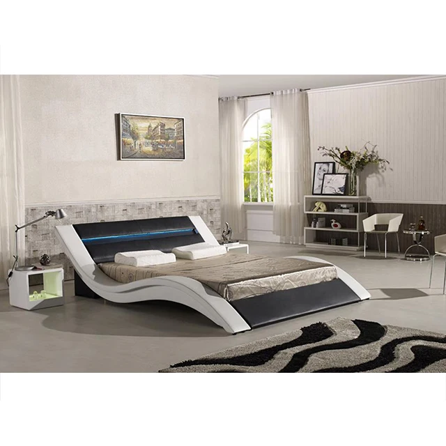 Modern Design Double Upholstered Bed Faux Leather Wood Frame Other Commercial Furniture