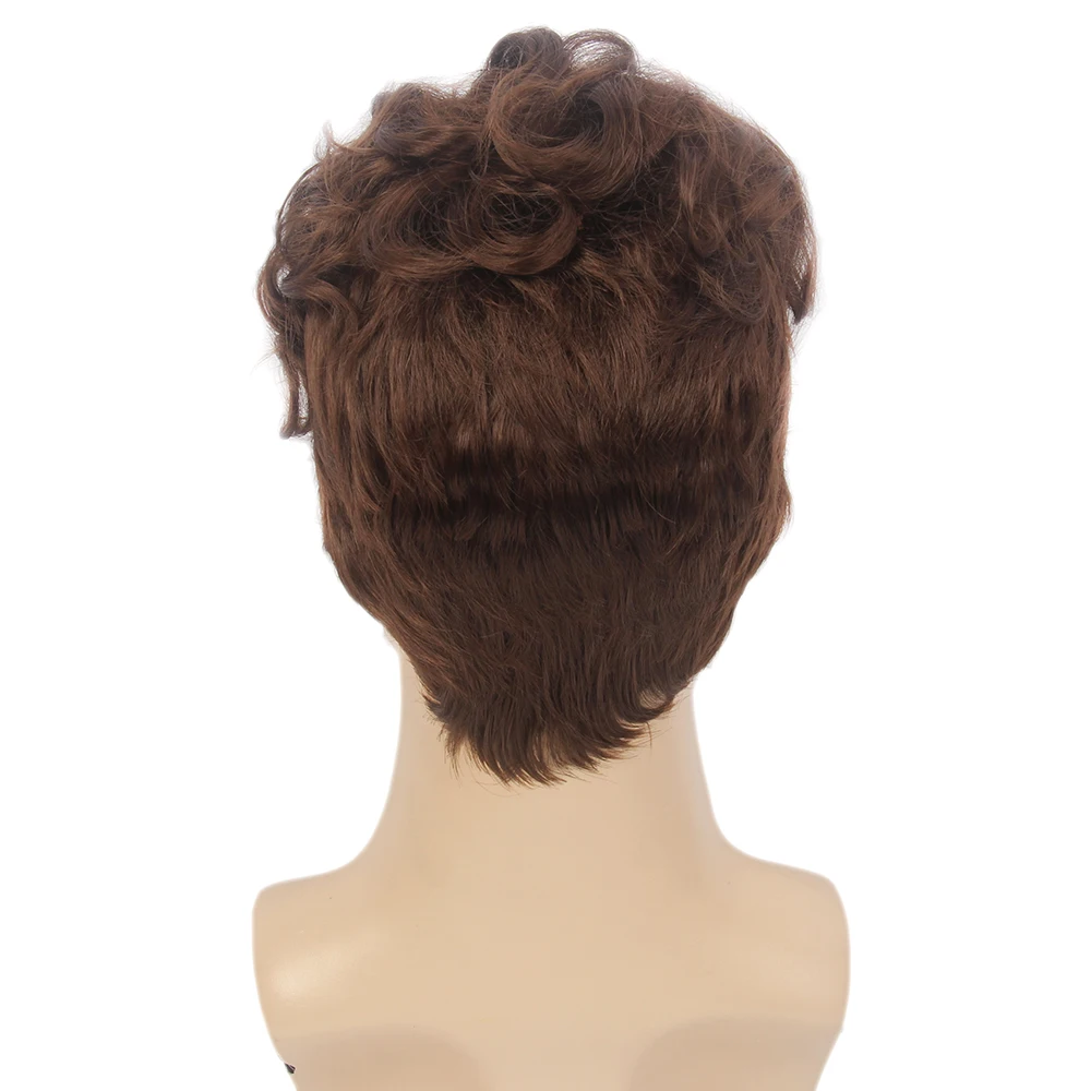 Stfantasy Curly Short men wig Layered Natural Wave Synthetic Hair mens wigs Brown Wig for male