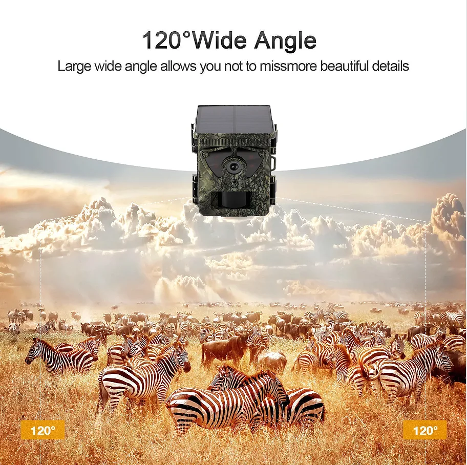 Newly Solar integrated 4K 60PM Bluetooth&WiFi App Control Scouting Camera video motion detector wild hunting camp snap camera