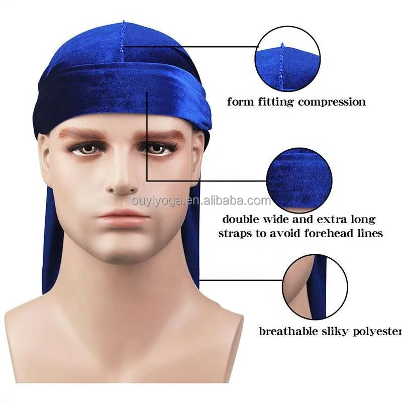  Custom Logo Plain Headbands And Crush Velvet Durag Stretch Headwraps Crushed Sportin Waves Durags For