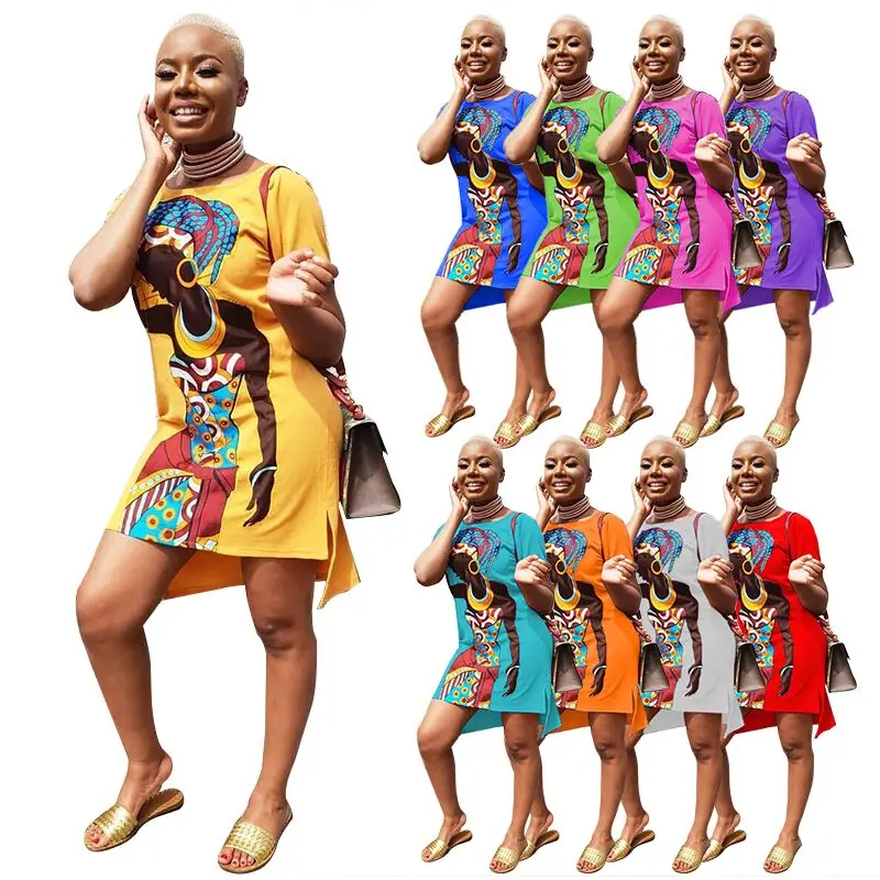 
women casual round neck short sleeve african clothing fashion designr dress plus size vintage robe africaine dress 