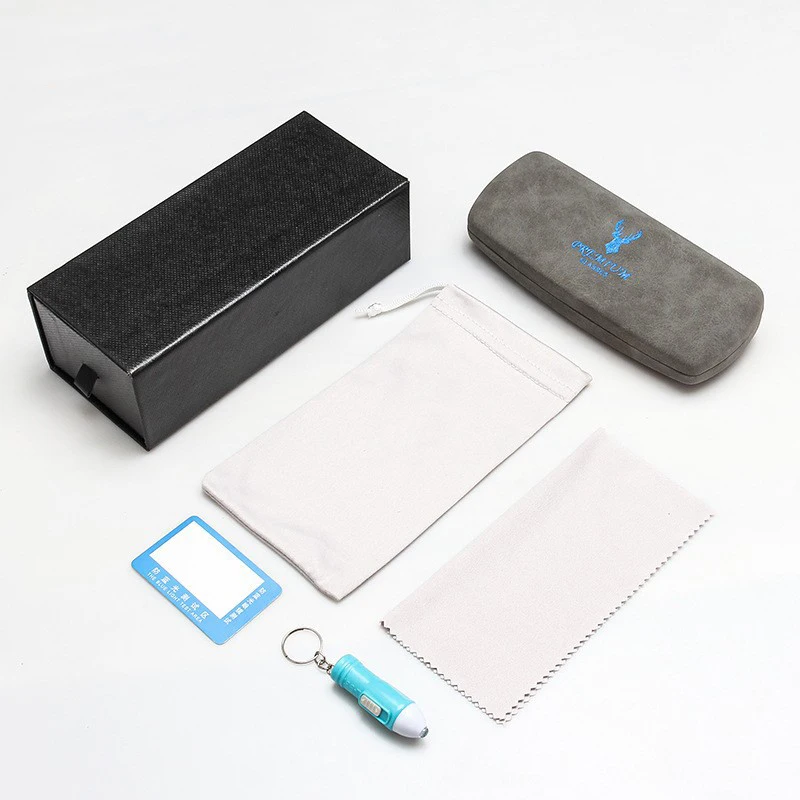 Sunway Eyewear PU Leather Case with Pouch Cloth Blue Light Test Lamp Glasses Case Set Luxury Sunglasses Packaging Box
