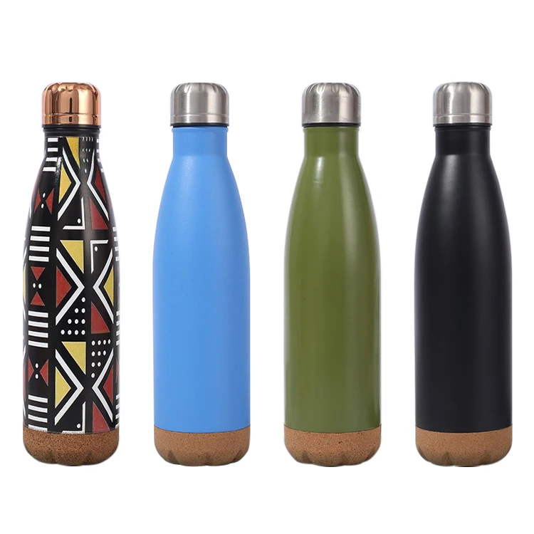 WeVi 500ml Double Walled Stainless Steel Vacuum Insulated Cola Cork Bottom Water Bottle with Lid