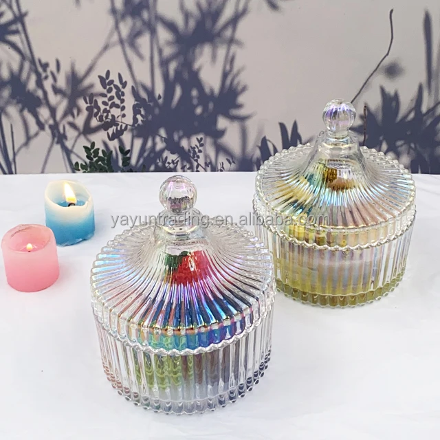 Luxury colorful candy jar candle container bowl dome shape with tower lids for home storage with gift box glass candle holder