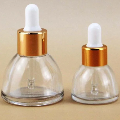Empty Dropper Bottle Cosmetic Packaging Container 15ml 30ml Glass Essential Oil Bottle Transparent Bottle with Golden Lid