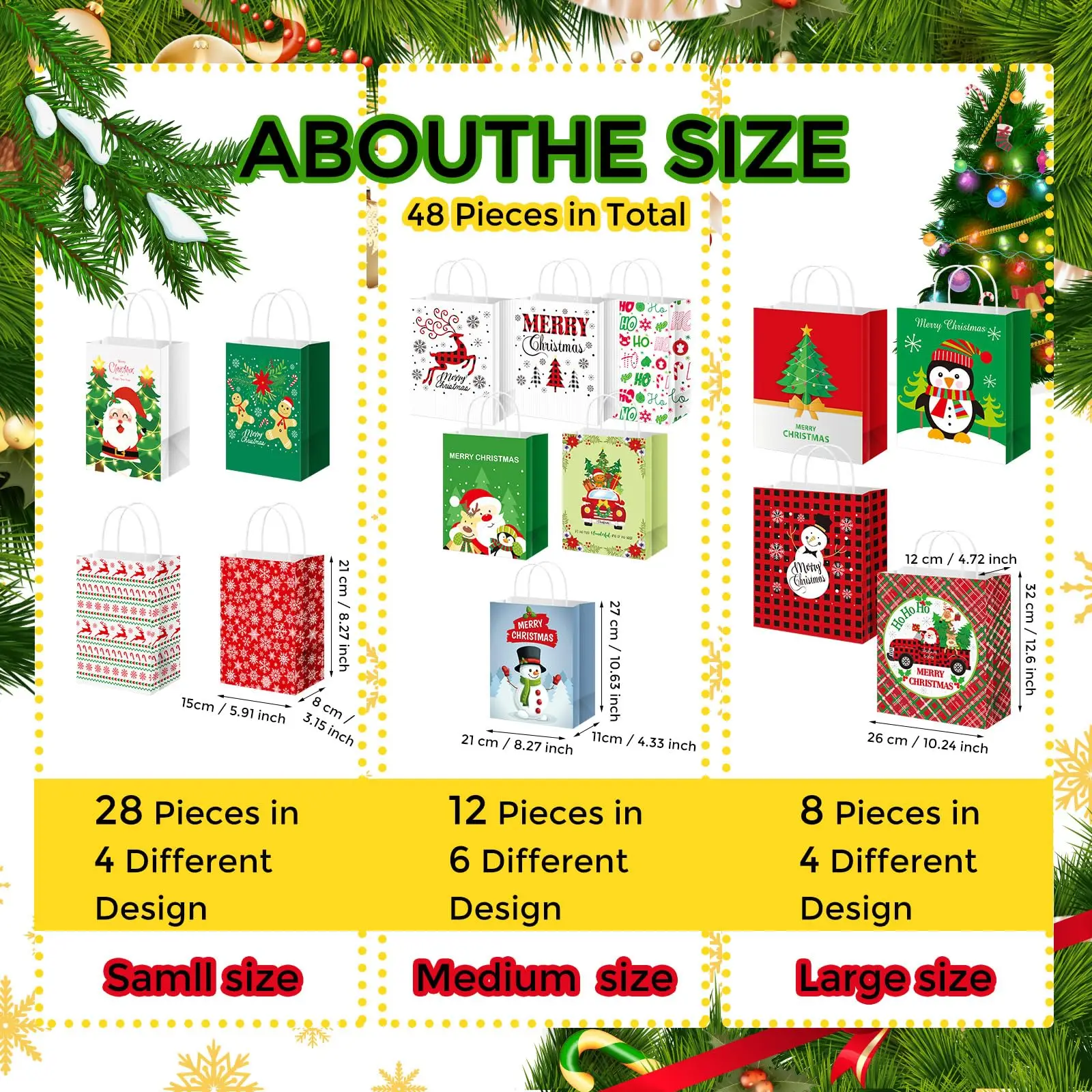 Christmas Gift Bags with Tissue Paper Xmas Gift Bag for Presents Assorted Christmas Tote Bags for School Family Holiday Party