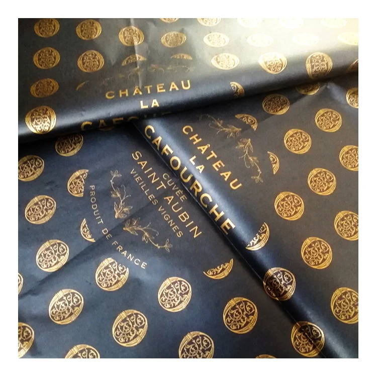 TP-10 Luxury gold foil stamp printing black gift wrapping tissue paper cosmetic makeup tools packaging tissue paper
