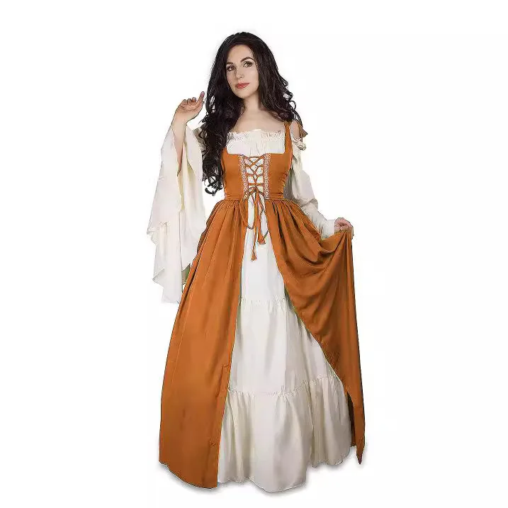 Medieval Vintage Party Dress Cosplay Costumes Women  Noble Long Robes Retro Flare Long Sleeve Bandage Princess Dresses