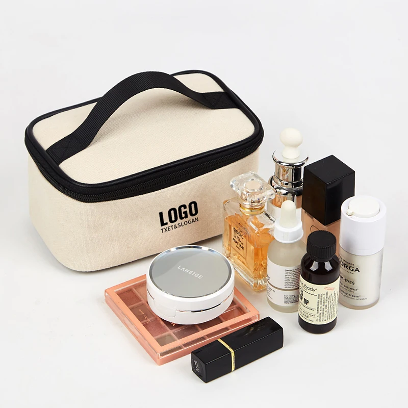 Durable Large Capacity Women Canvas Cosmetic Bag Customized Logo Durable Fashion Makeup Bags for Cosmetics Storage