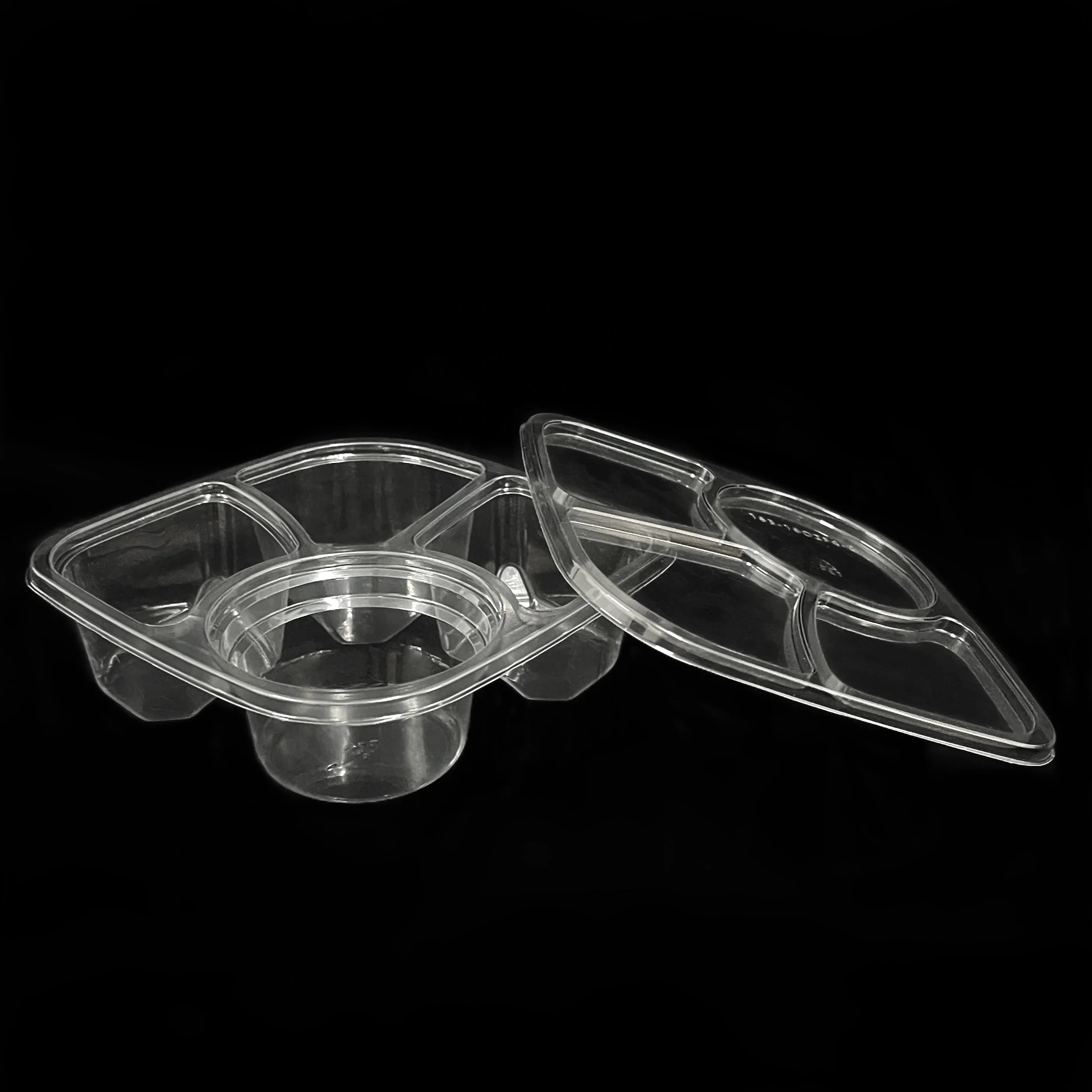 Hot Sales 4 Compartment Cativy Eco Friendly Plastic 500ml Food Containers Packaging For Soup And Rice Food Delivery