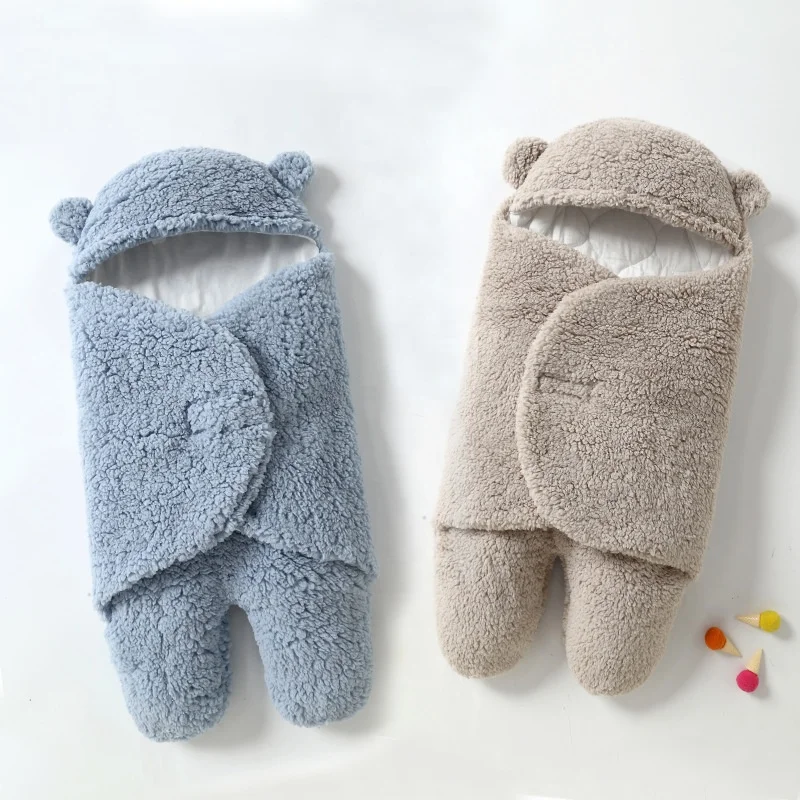 Envelope Warm Luxury Cotton Fleece Knit Bear Winter Newborn Baby Sleep Bag With Feet For Newborn Baby