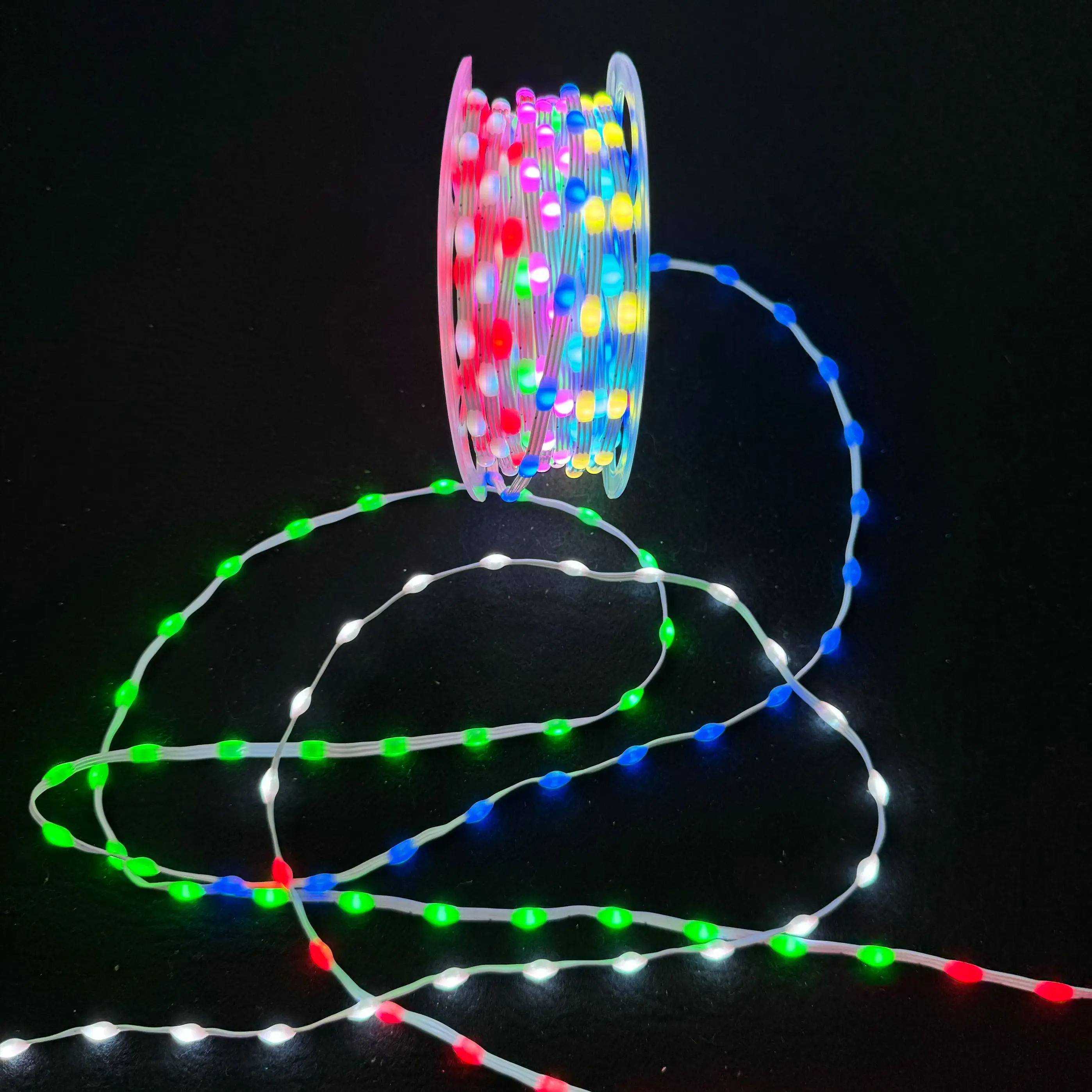 DC12V 1000ct Pixels 25mm/50mm Pitch WS2811 LED Pebble Seed Pixel String Light RGB Addressable Full Color IP67 White Wire