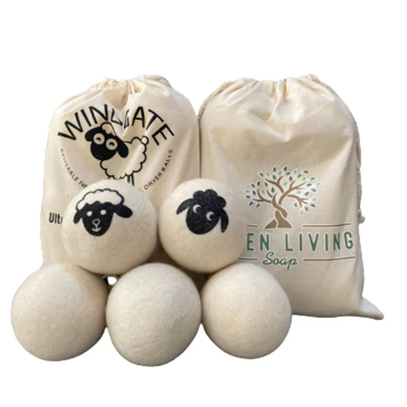 Customized 100% Organic New Zealand Reusable Natural Fabric Softener Healthy Felt Laundry Wool Dryer Balls With Drawstring Bag