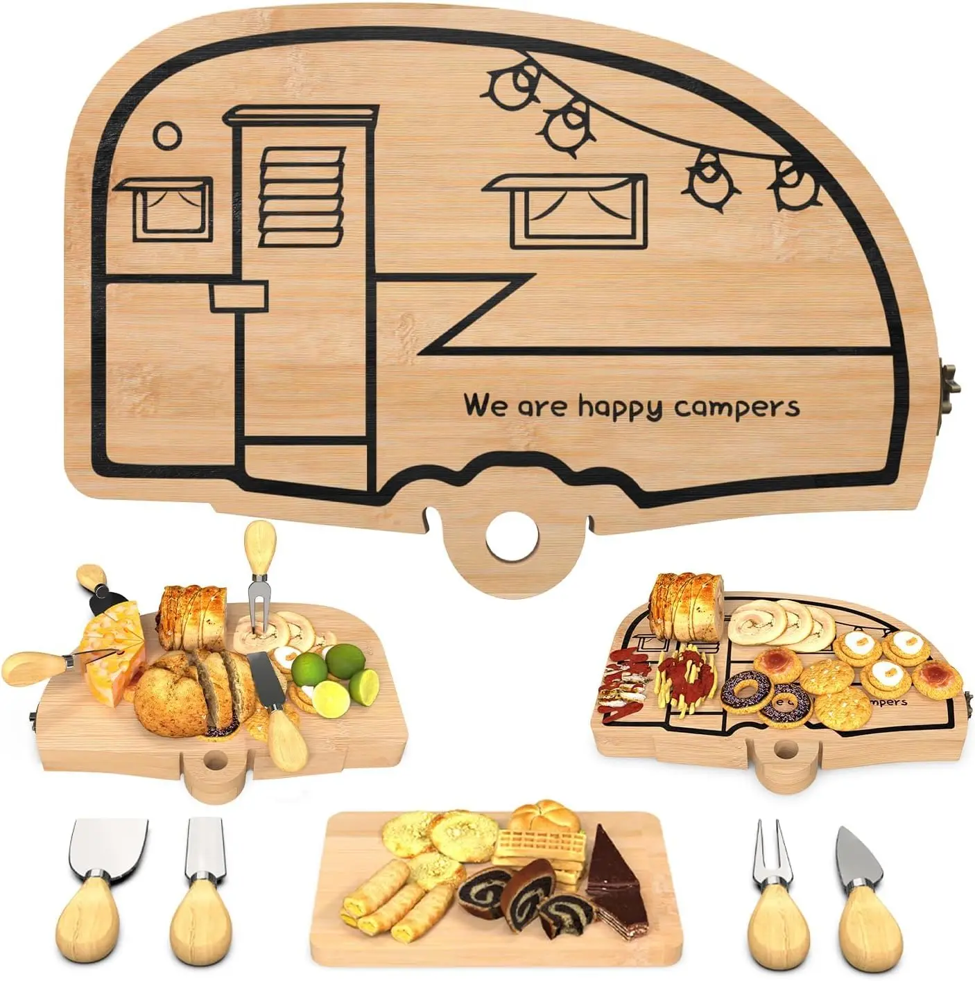 Bamboo Cheese Cutting Board RV camping picnic travel vacation outdoor travel customised gift happy camper souvenir
