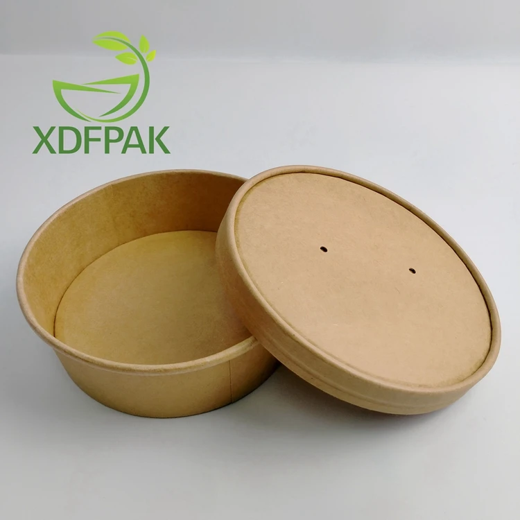 Disposable paper kraft salad box with PLA coating Disposable salad box kraft paper bowl round takeout box