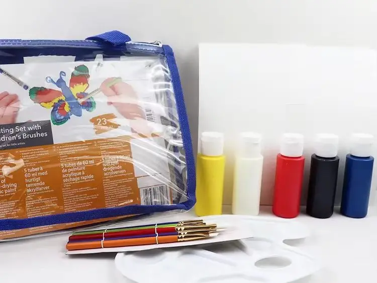 Portable Art Set 2024 High Quality 5x60ml Acrylic Paint 10 Paper PVC Bag for Student Office Artist 23pcs