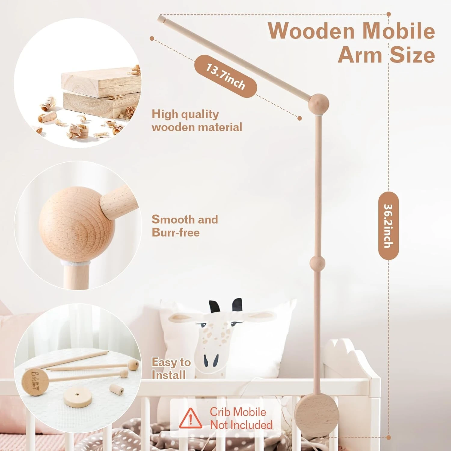 Newborn Rotating Mobile Arm Nursery Decor Beech Wooden Crib Mobile Holder
