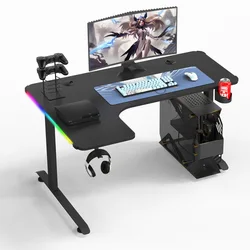 2022 Hot Sale L Shaped Gaming Desk For PC Modern Computer Desk RGB LED Light Office Gaming Desk Height Adjustable Table