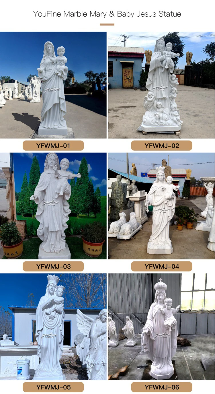 Hand-Carved Life-Size Marble Sculpture Virgin Mary And Baby Jesus Statue