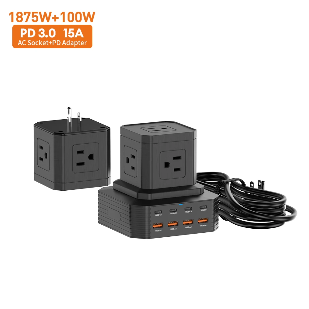 Vina High Quality 65W Universal Electric Extension Power Switch Socket Power Strip Cube Tower For Desk Built-in USB Port Socket