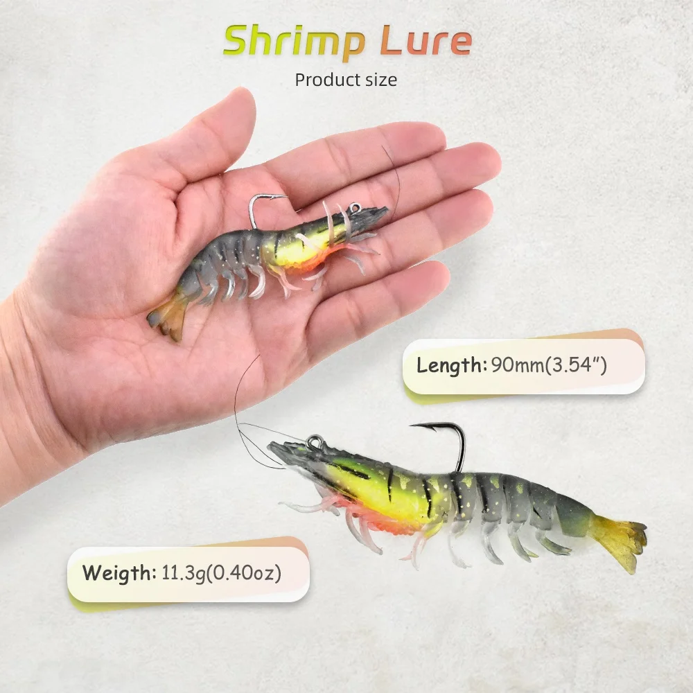 Lead wrapped soft shrimp 12g/9mm Night light shrimp with hook fishing soft bait artificial shrimp