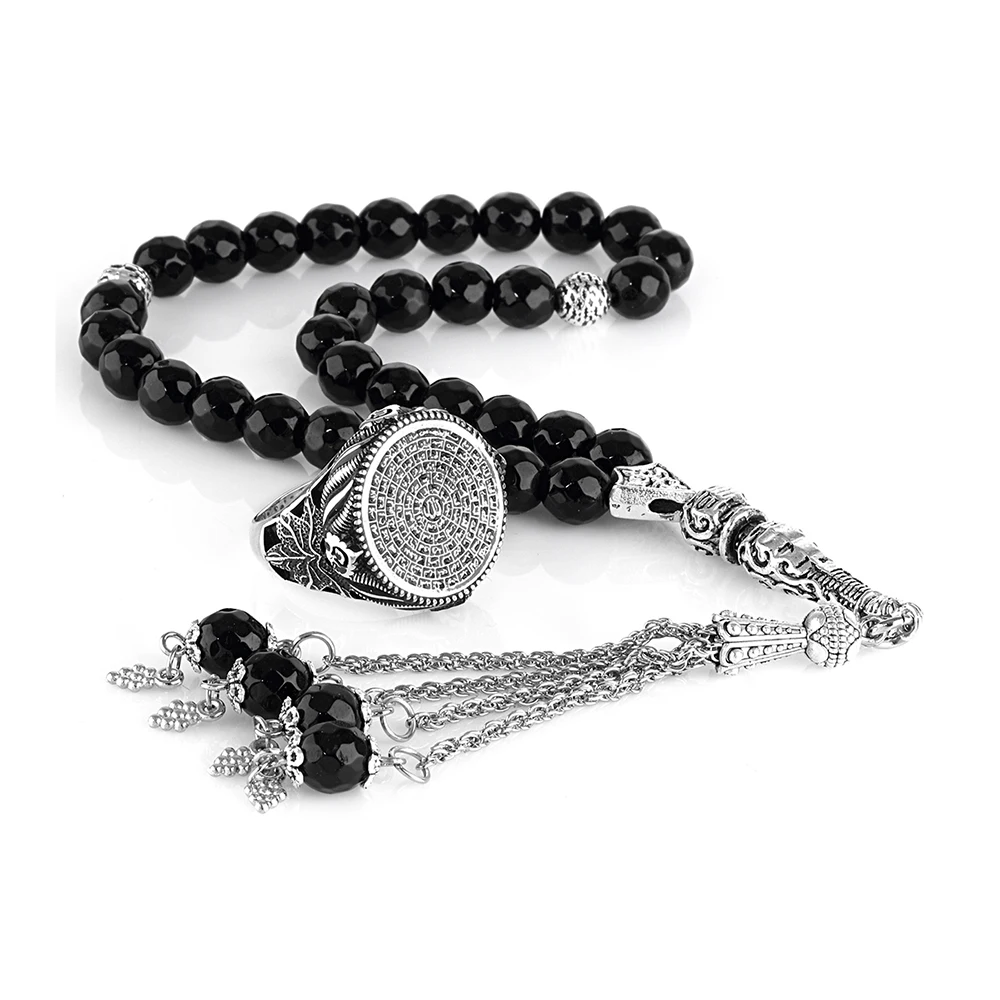 Elegant Look New Design Onyx Stone Islamic Mens Jewelry Ring and Tesbih Tasbih