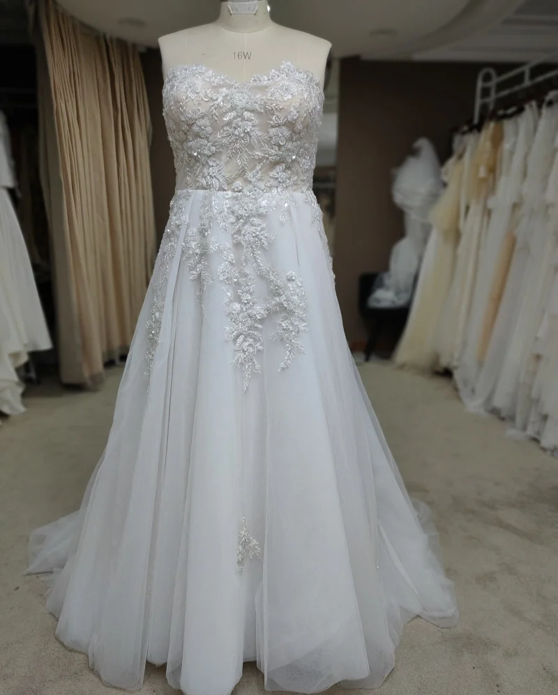 #9117 Off-Shoulder Sweetheart Sleeveless Champagne Beading Tulle Bohemian Lace Wedding Dress Lace Dress Bohemian