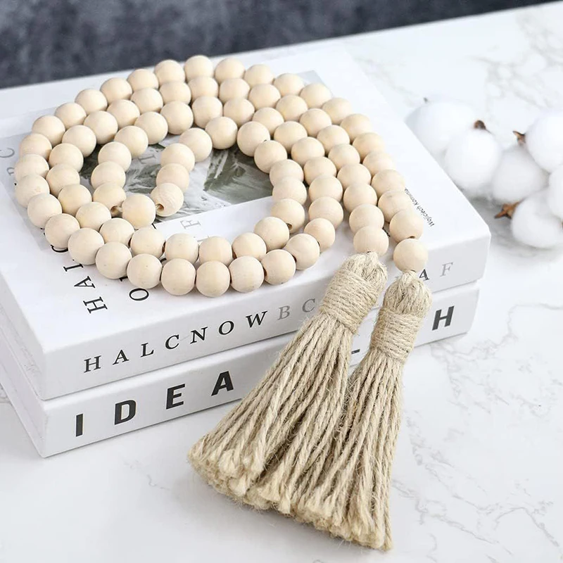 Home Decor Prayer Boho Beads Big Wall Hanging Decor Farmhouse Beads 58in Wood Bead Garland with Tassels