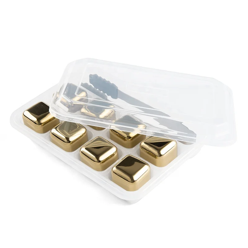 Golden Chilling Stones Whiskey Stainless Steel Whiskey Stones Ice Cube  Customized Engraved Logo  Cube Whiskey  Stones