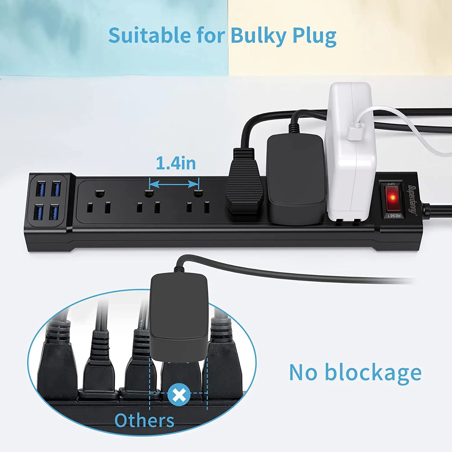 Superdanny heavy duty Extension Cord usb power extension socket Surge Protector  power strip with usb port