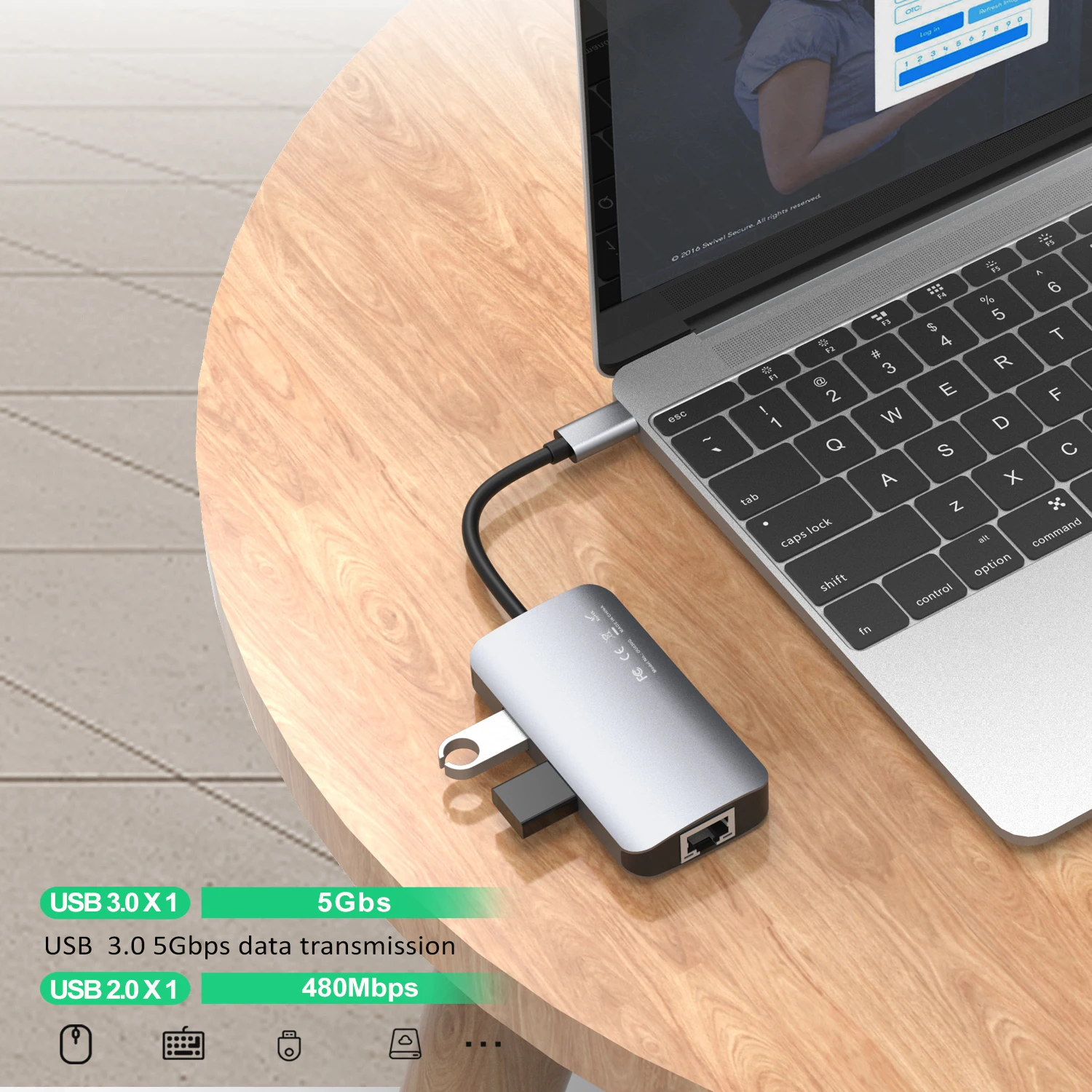 Portable Type C Hub Office / Home Use  5 in 1 Multiport USB Hubs for Macbook / ASUS / HUAWEI