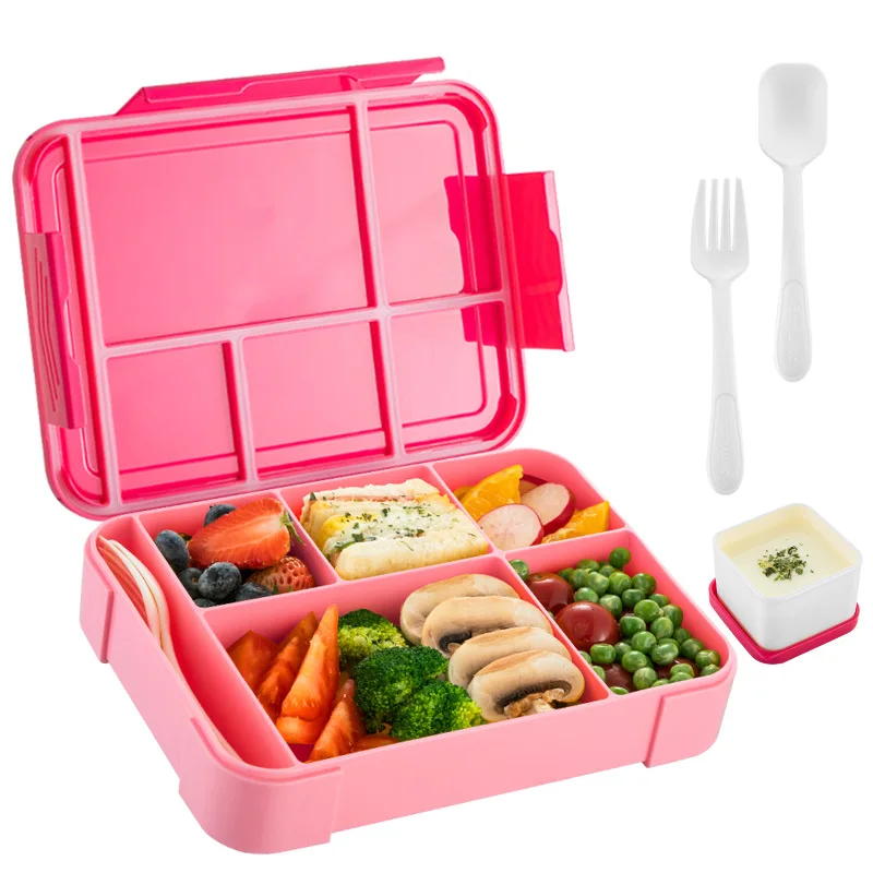BPA-Free Leakproof Bento Lunch Container 6 Compartments Separate Sauce Box High Quality Salad Snack Container Cutlery Set Travel
