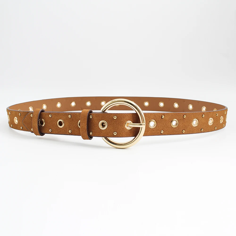 Customized Brown Punk western studs eyelets rivet belt Heavy Metal Style Belt for Women