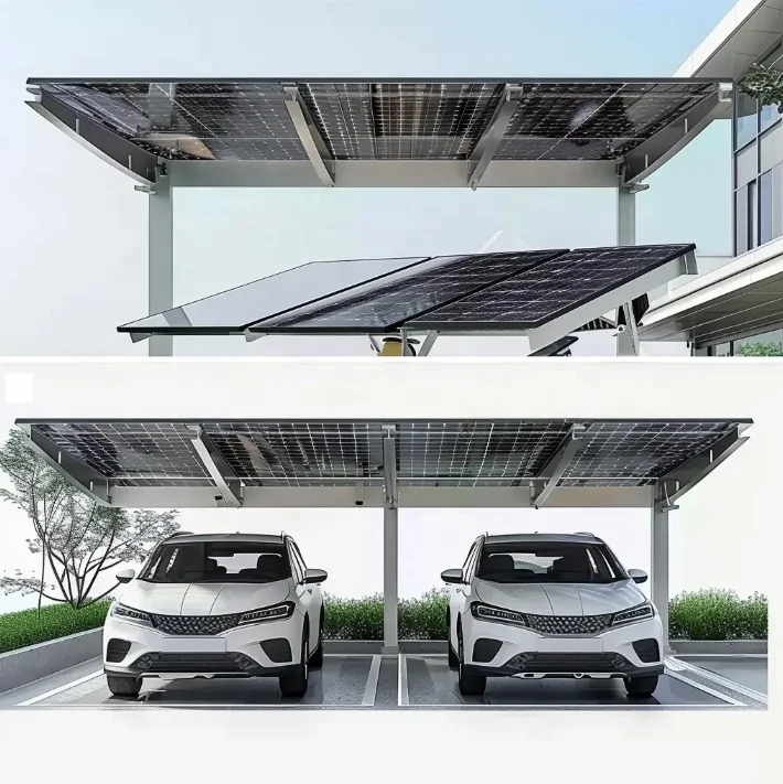 Solar Carport Aluminum carport / Car Parking Mounting Brackets for two cars solar carport water prevention