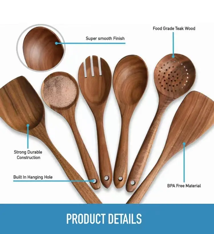 6-pieces Eco-friendly Gadgets Tools Spatula Kitchen Utensils Set for Cooking Custom Restaurant Soup Spoon Bamboo Cutlery