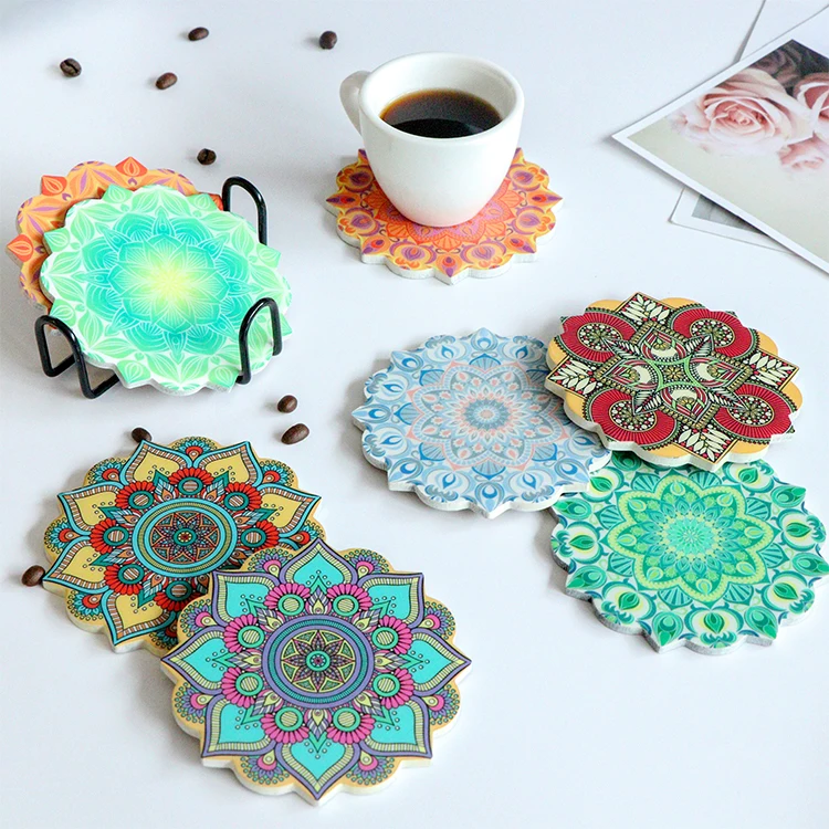 Custom Printed Table Mats Heat Resistant Waterproof Mdf Wood Coaster Colourful Round Square Rectangle Hexagon For Drink Coffee