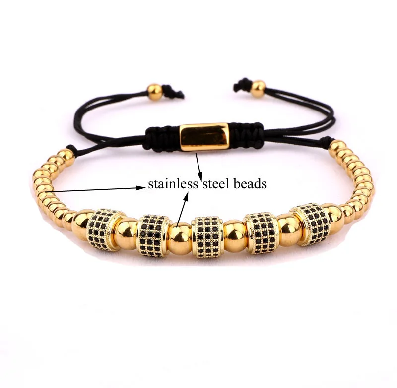New design luxury CZ crown charm stainless steel belt bangle macrame bracelet set for men women
