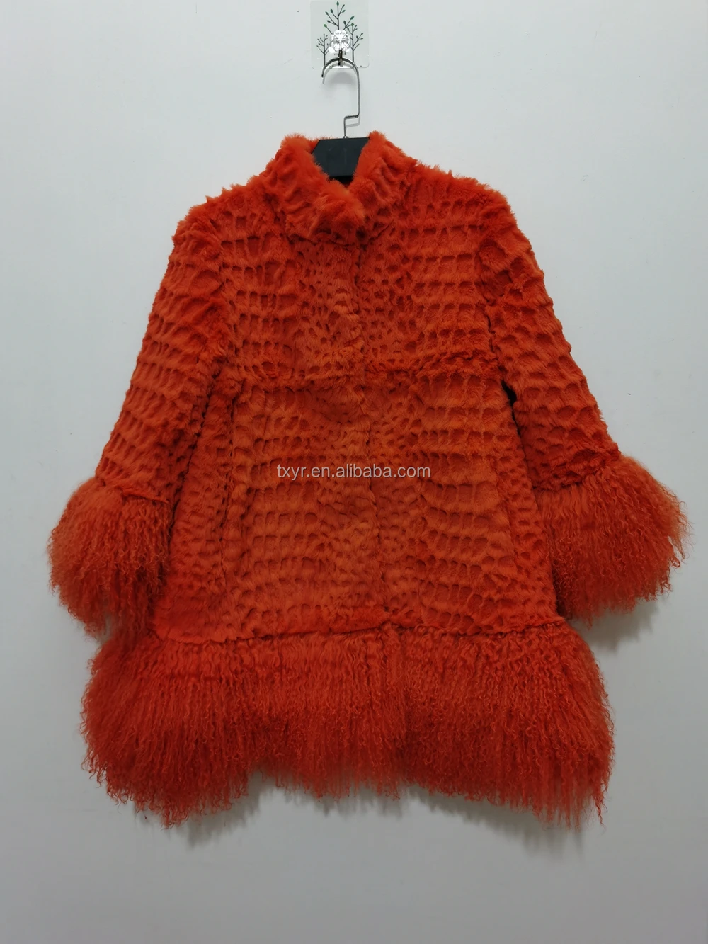 YR117 Mexico Style Plus Size Mongolia Rabbit Fur Coats Women Colored Fur Long Coat